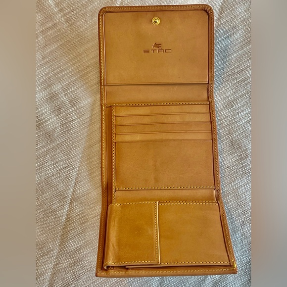 EUC VINTAGE ETRO SIGNATURE PAISLEY PRINT CANVAS TRIFOLD, LEATHER TRIM & INTERIOR - Picture 9 of 16